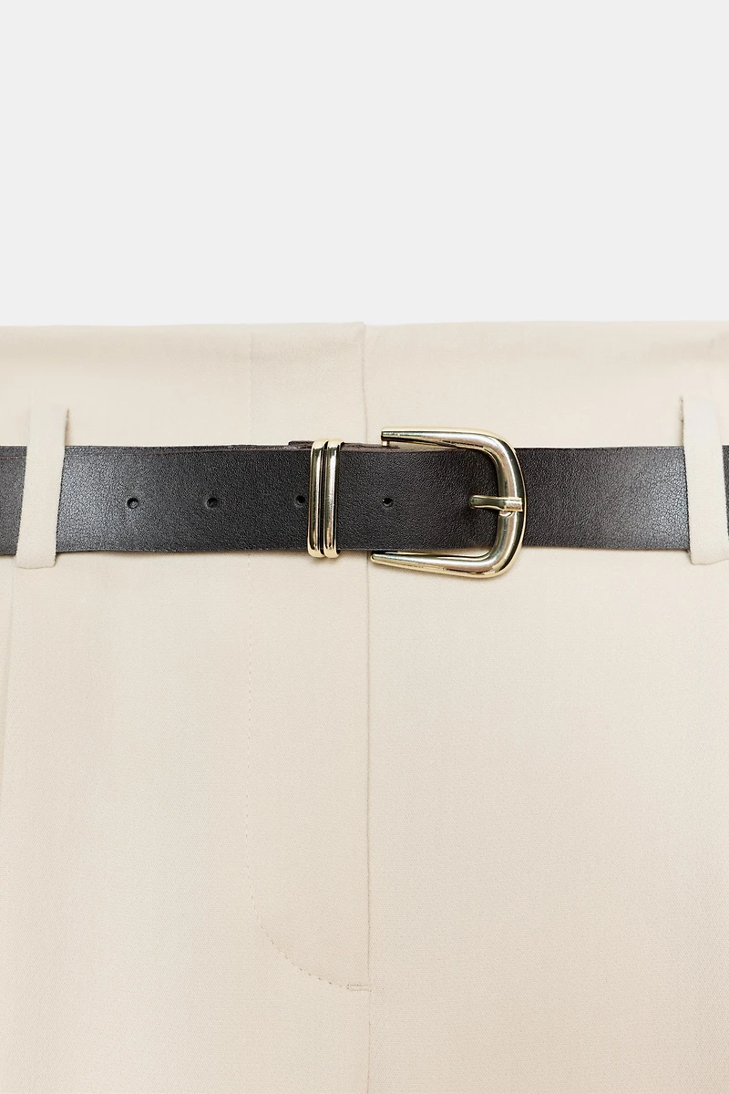 STRAIGHT LEG BELTED PANTS WITH PLEATS