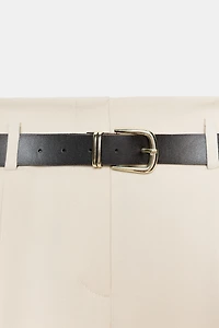 STRAIGHT LEG BELTED PANTS WITH PLEATS