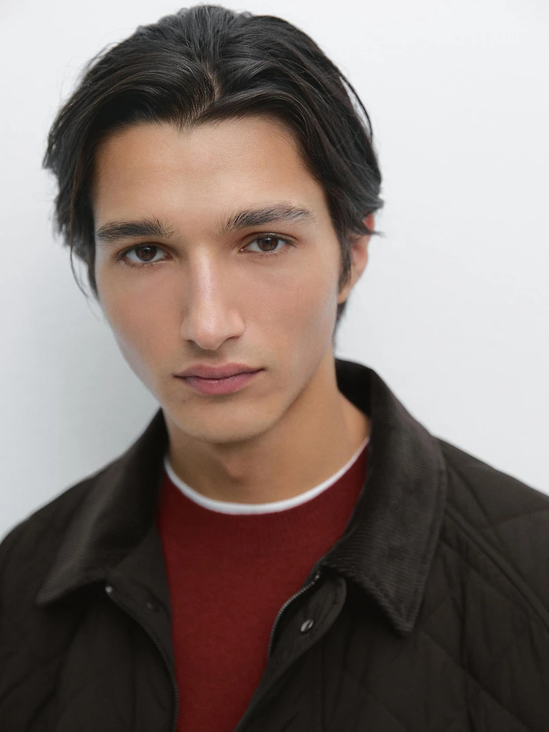 Quilted jacket with corduroy collar