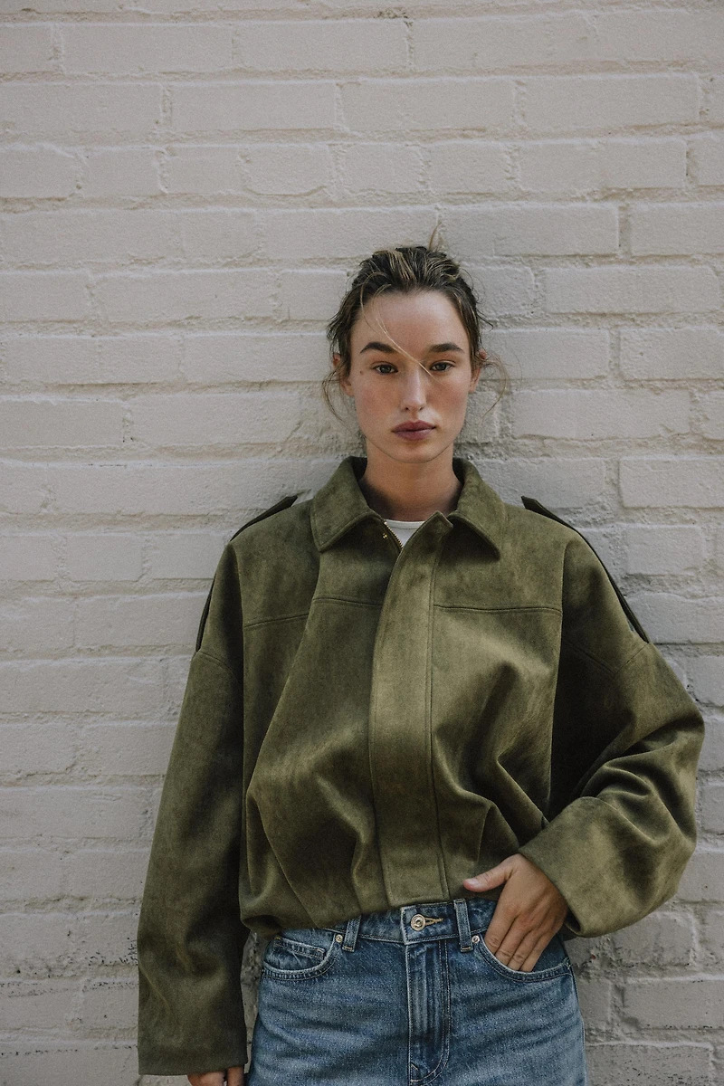 SUEDE EFFECT BOMBER JACKET