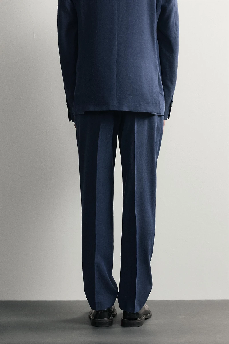 LINEN AND WOOL BLEND REGULAR FIT SUIT PANTS