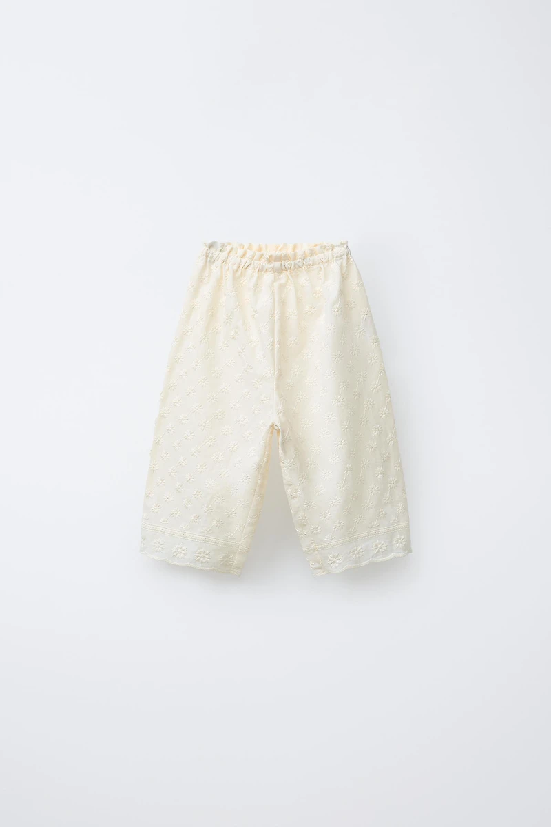 STRAIGHT LEG EMBROIDERED FLORAL PANTS