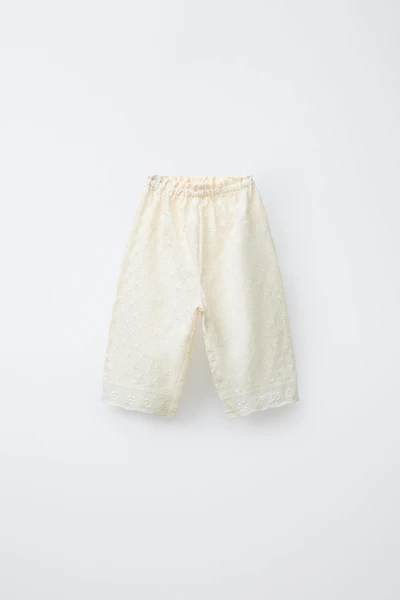 STRAIGHT LEG EMBROIDERED FLORAL PANTS