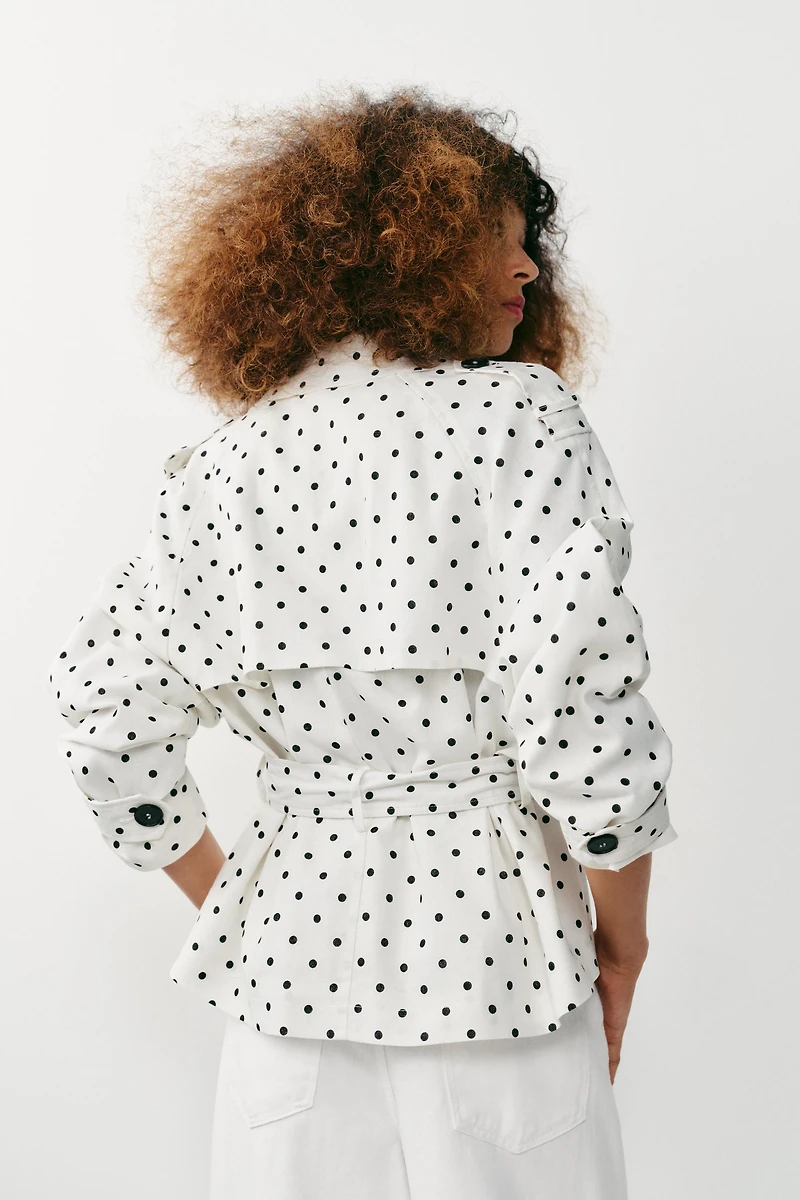 POLKA DOT BELTED TRENCH JACKET