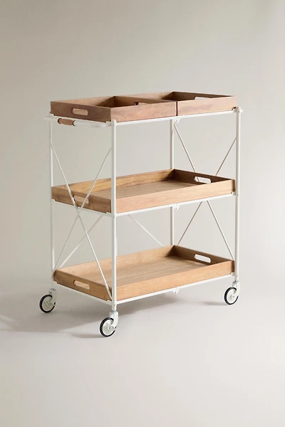 FOLDING METAL AND WOOD SERVING CART