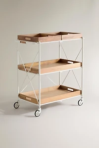 FOLDING METAL AND WOOD SERVING CART