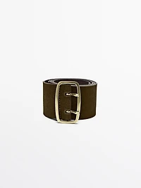 Split suede belt with rectangular buckle