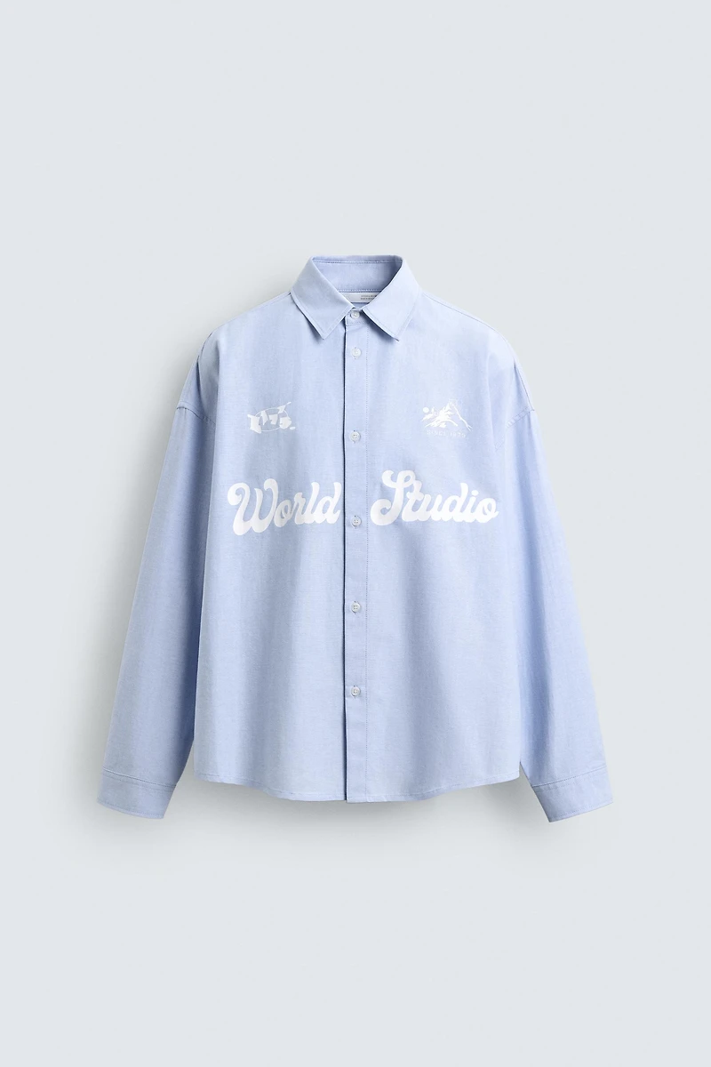 PRINTED TEXT OXFORD BOXY FIT SHIRT