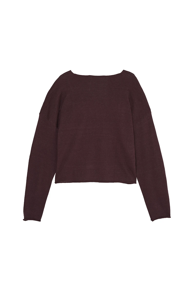 CROPPED FIT LINEN-WOOL BLEND SWEATER