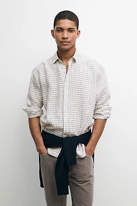 100% linen regular-fit check shirt