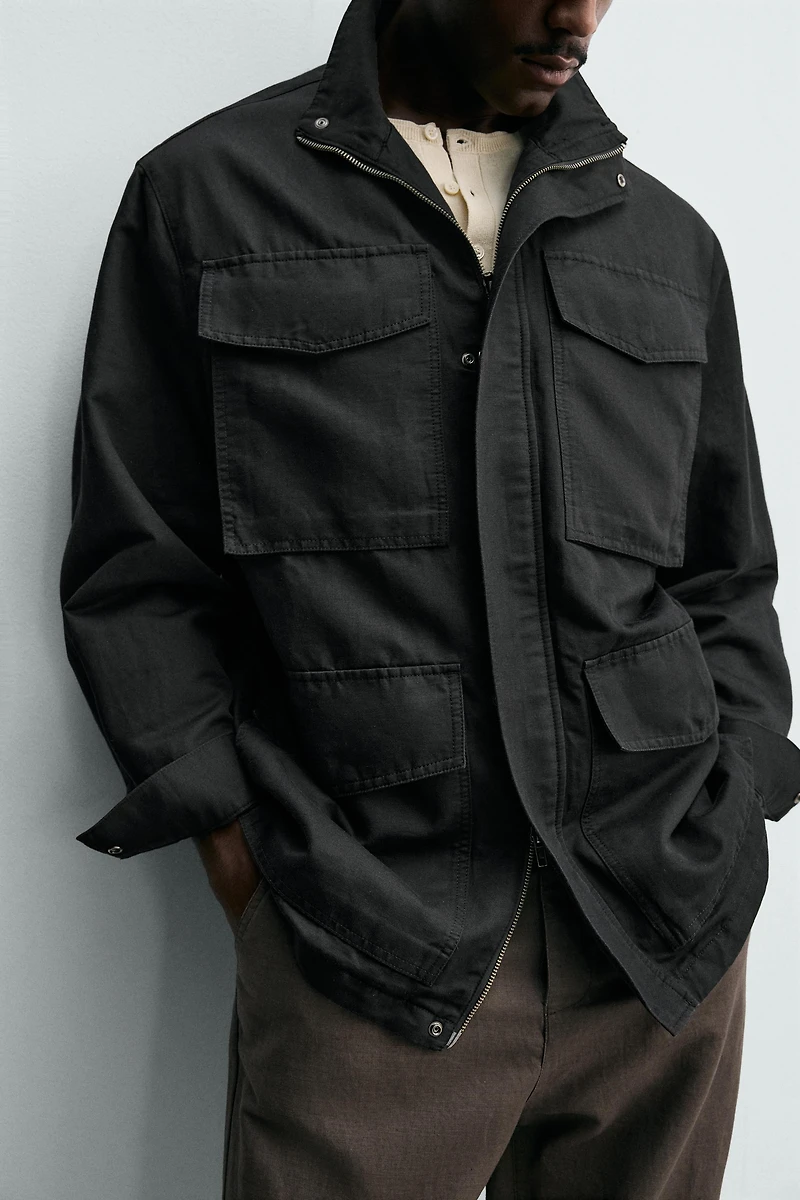 WASHED UTILITY POCKET OVERSHIRT