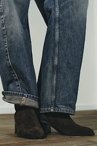 WIDE HEELED SPLIT LEATHER ANKLE BOOTS