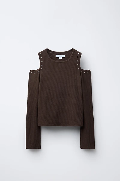 T-SHIRT CÔTELÉ CUT OUT CLOUS