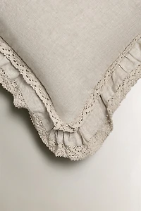 LINEN THROW PILLOW COVER WITH A LACE TRIM