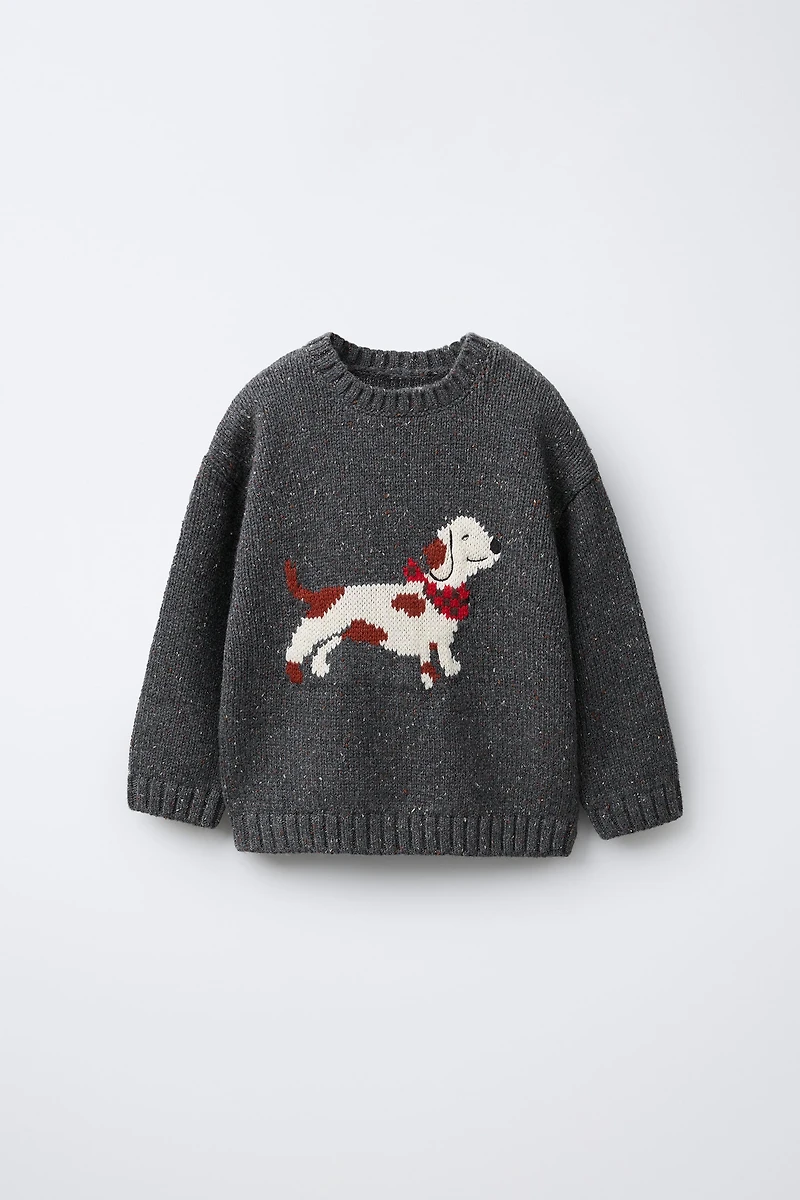 PULL EN MAILLE JACQUARD CHIEN SAUCISSE