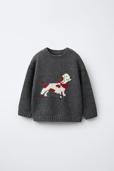 PULL EN MAILLE JACQUARD CHIEN SAUCISSE