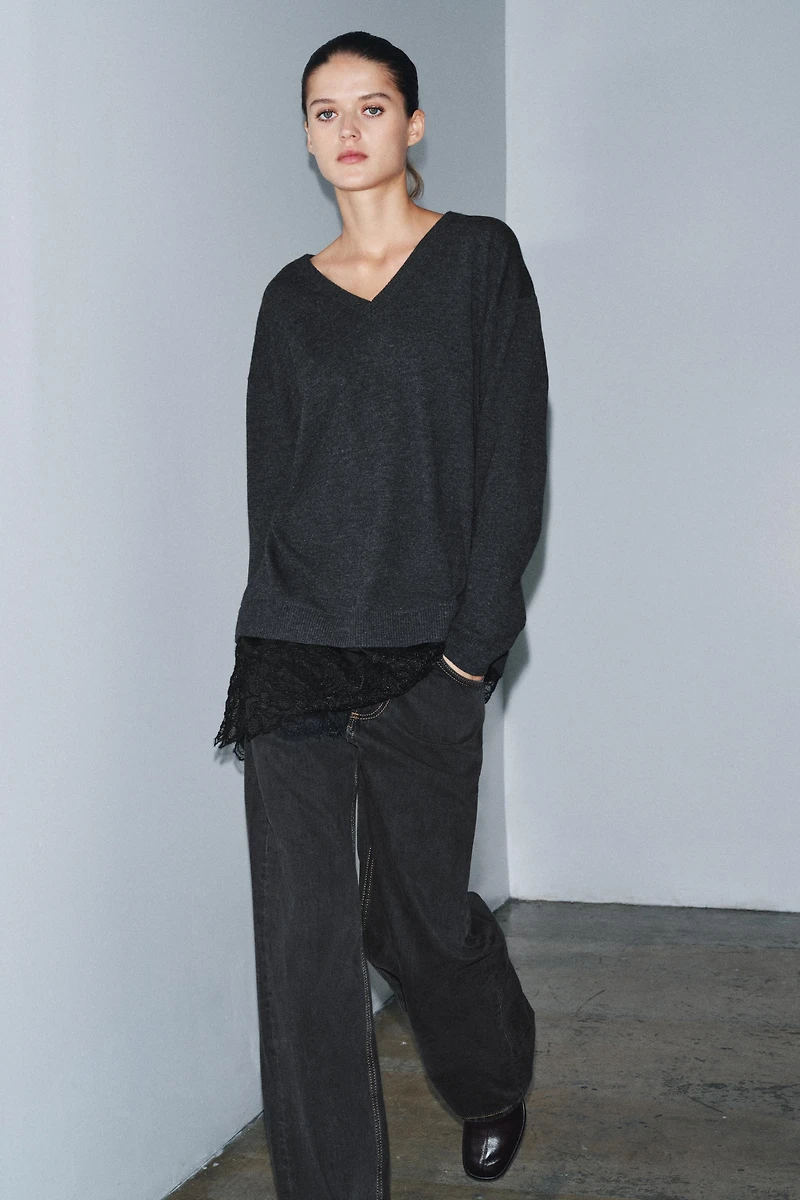 LONG COMBINATION LACE KNIT JUMPER