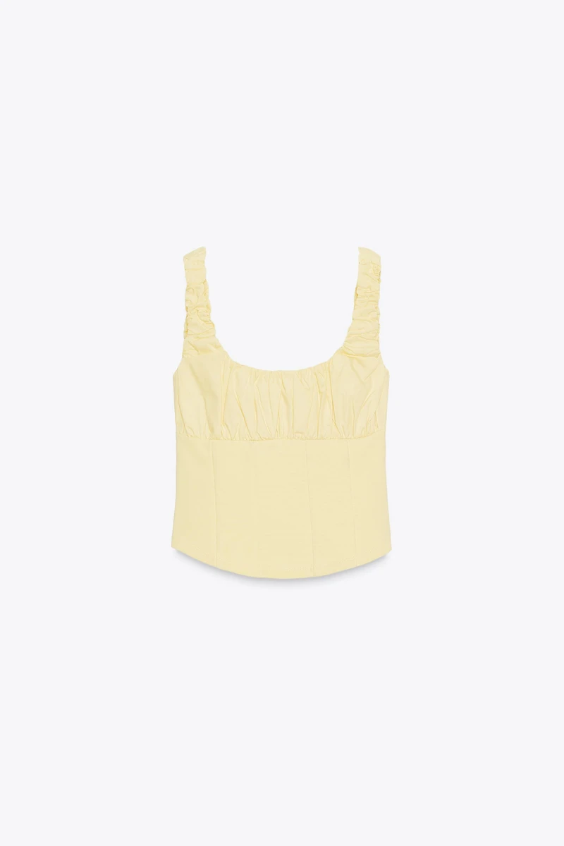 MIXED INTERLOCK POPLIN TOP