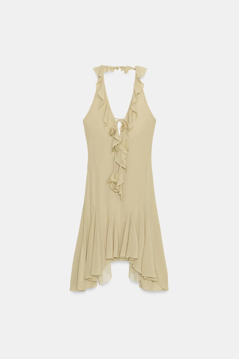RUFFLED HALTER DRESS