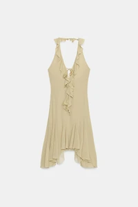 RUFFLED HALTER DRESS