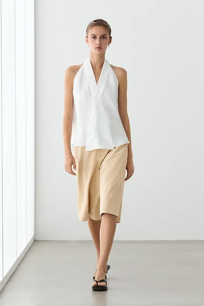Long suede leather Bermuda shorts