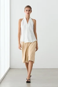 Long suede leather Bermuda shorts