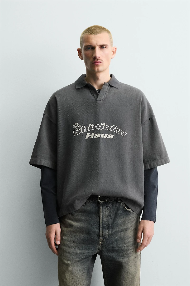 EMBROIDERED TEXT POLO SHIRT