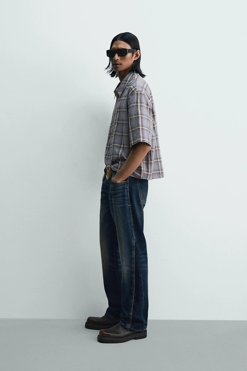 PLAID ZIP POLO SHIRT