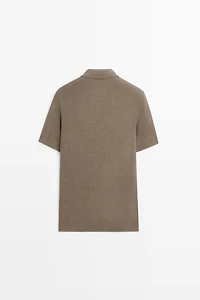 Cotton blend knit V-neck polo shirt