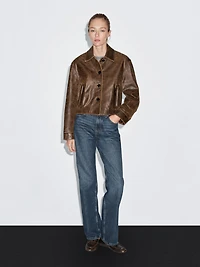 Veste courte effet usé en cuir nappa