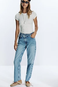 JEAN Z.09 DROIT CHEVILLE TAILLE HAUTE CEINTURE CROISÉE