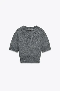 CROPPED KNIT V-NECK SWEATER