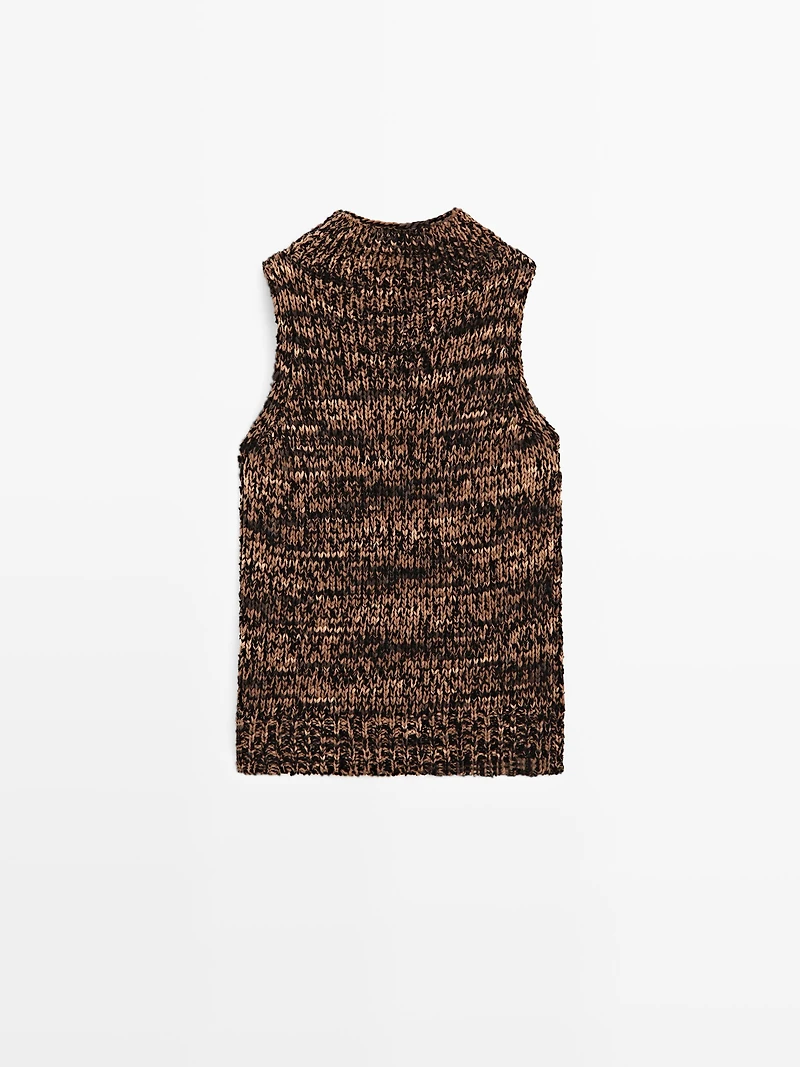 Top à encolure américaine en maille chinée
