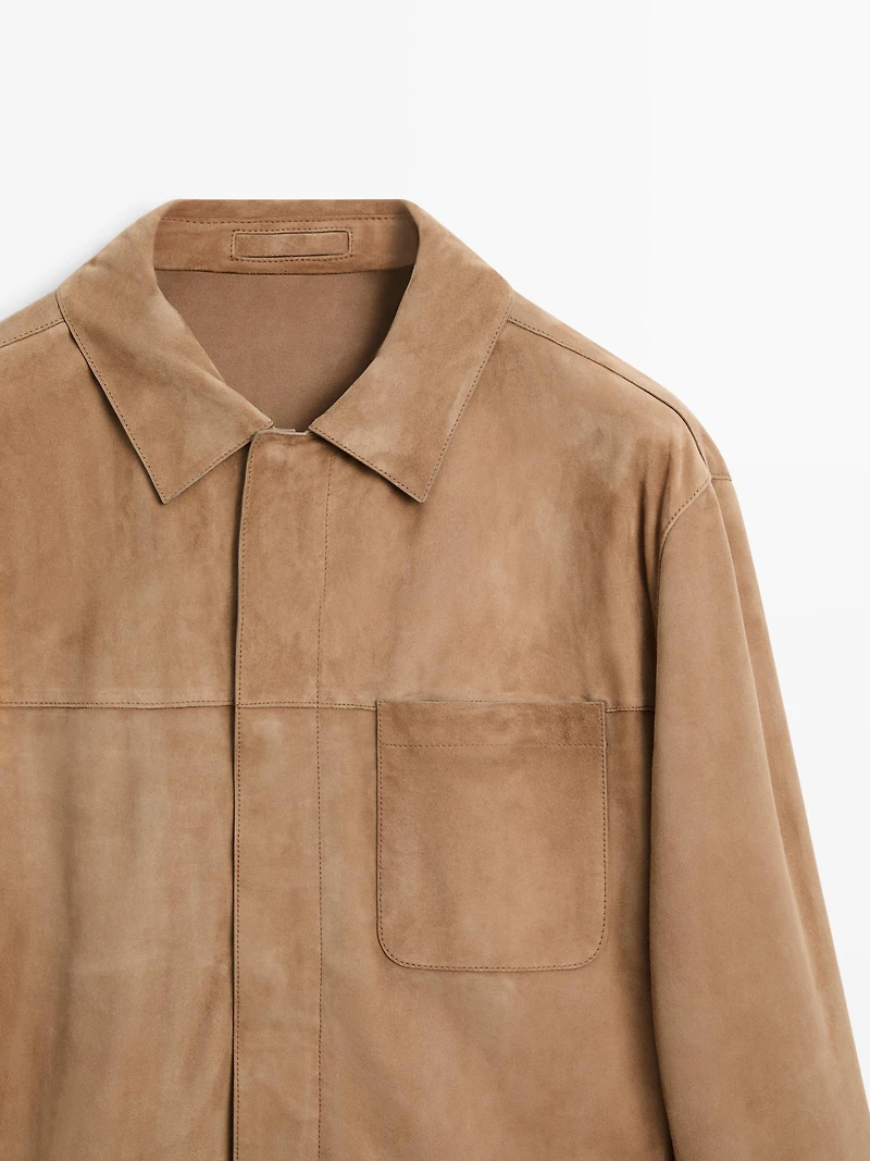 Suede leather jacket with pocket detail