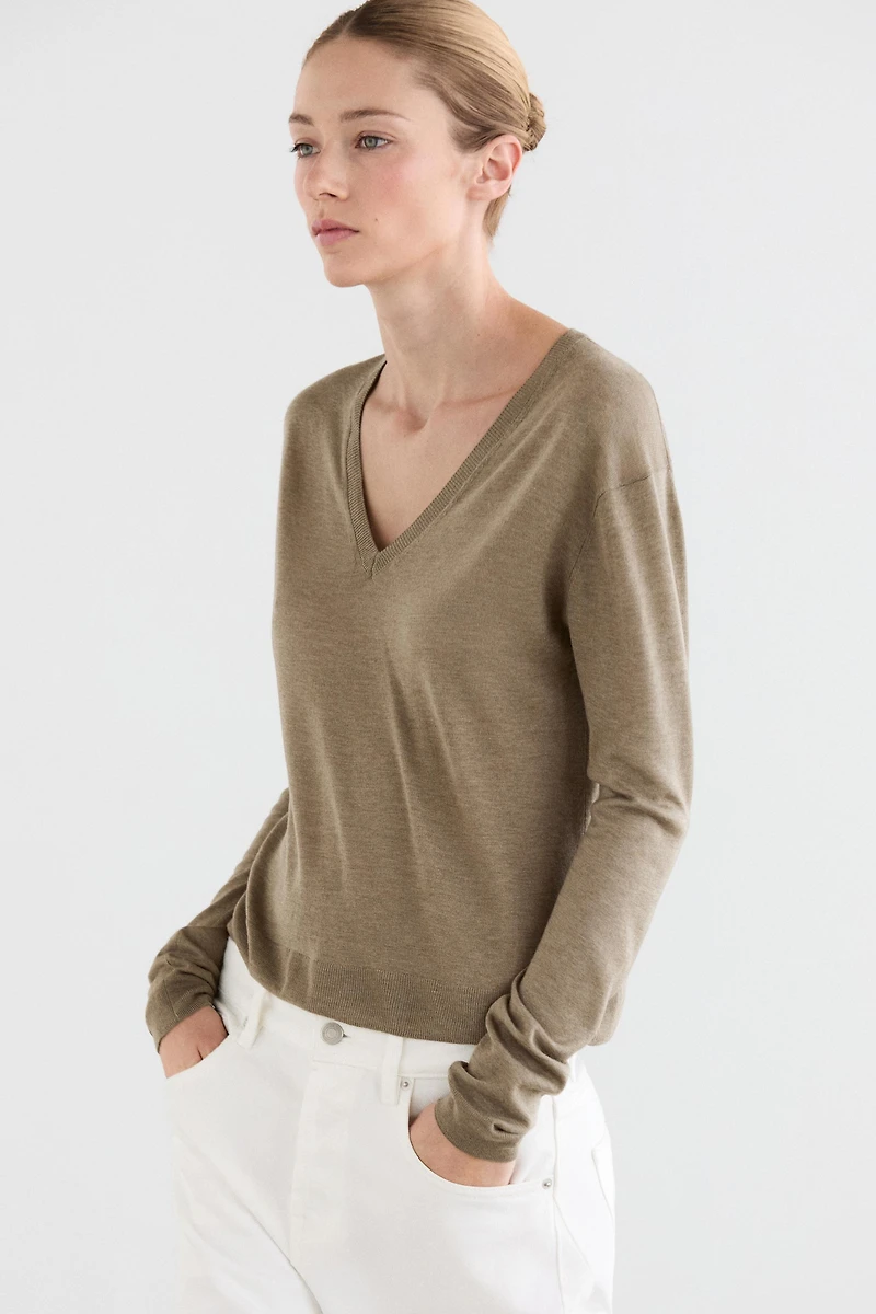 Silk and wool blend knit sweater