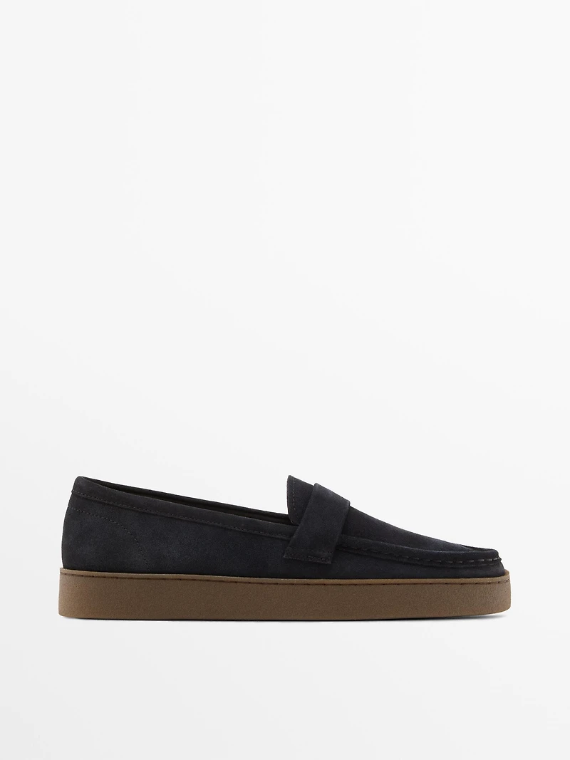 Split leather loafers with caramel sole