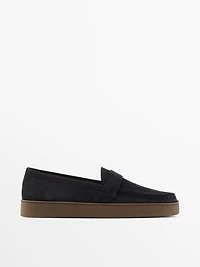 Split leather loafers with caramel sole