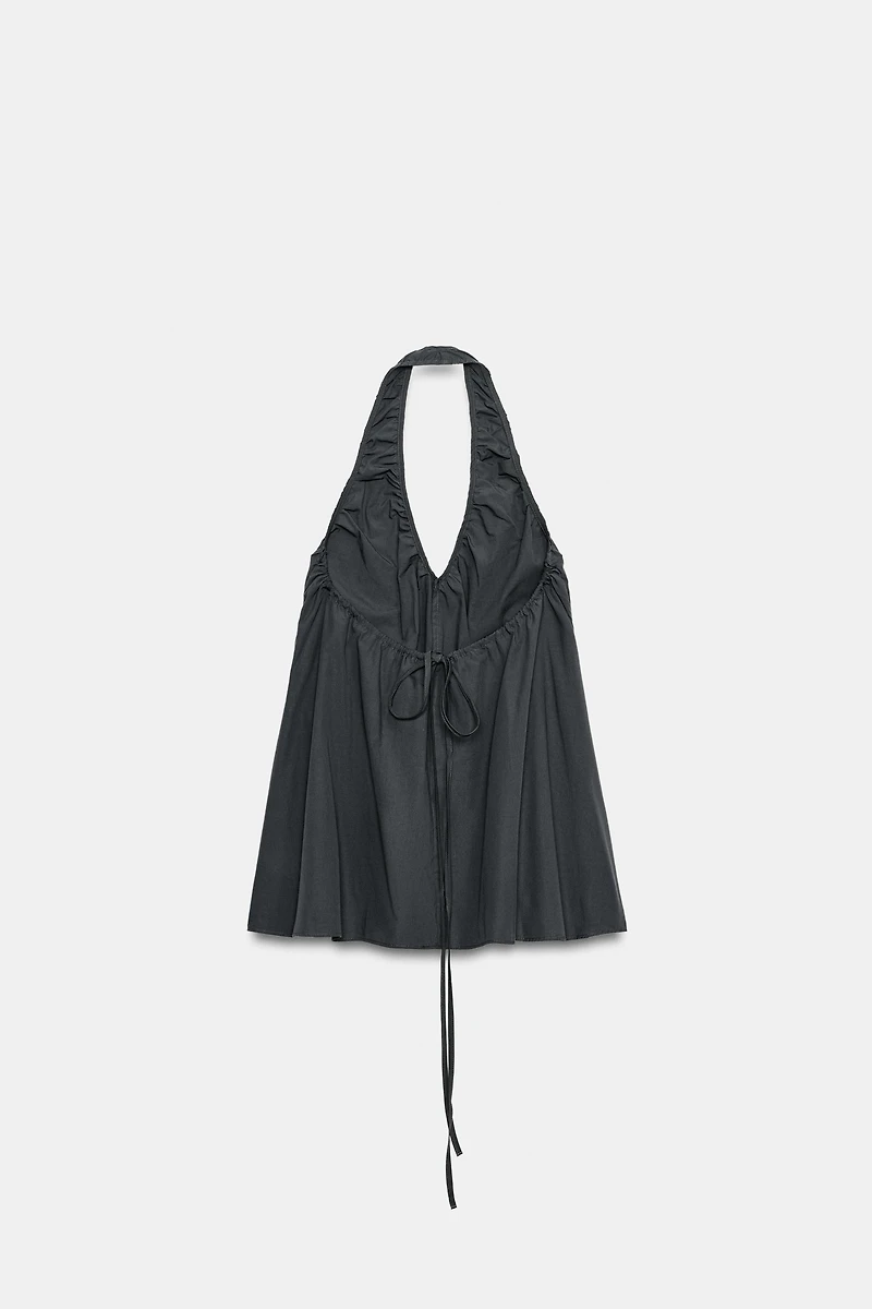 MINI HALTER RUCHED DRESS