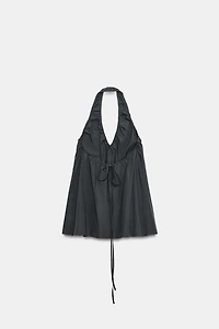 MINI HALTER RUCHED DRESS