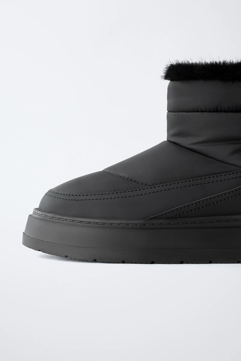 QUILTED FAUX FUR ANKLE BOOTS