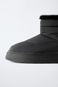 QUILTED FAUX FUR ANKLE BOOTS