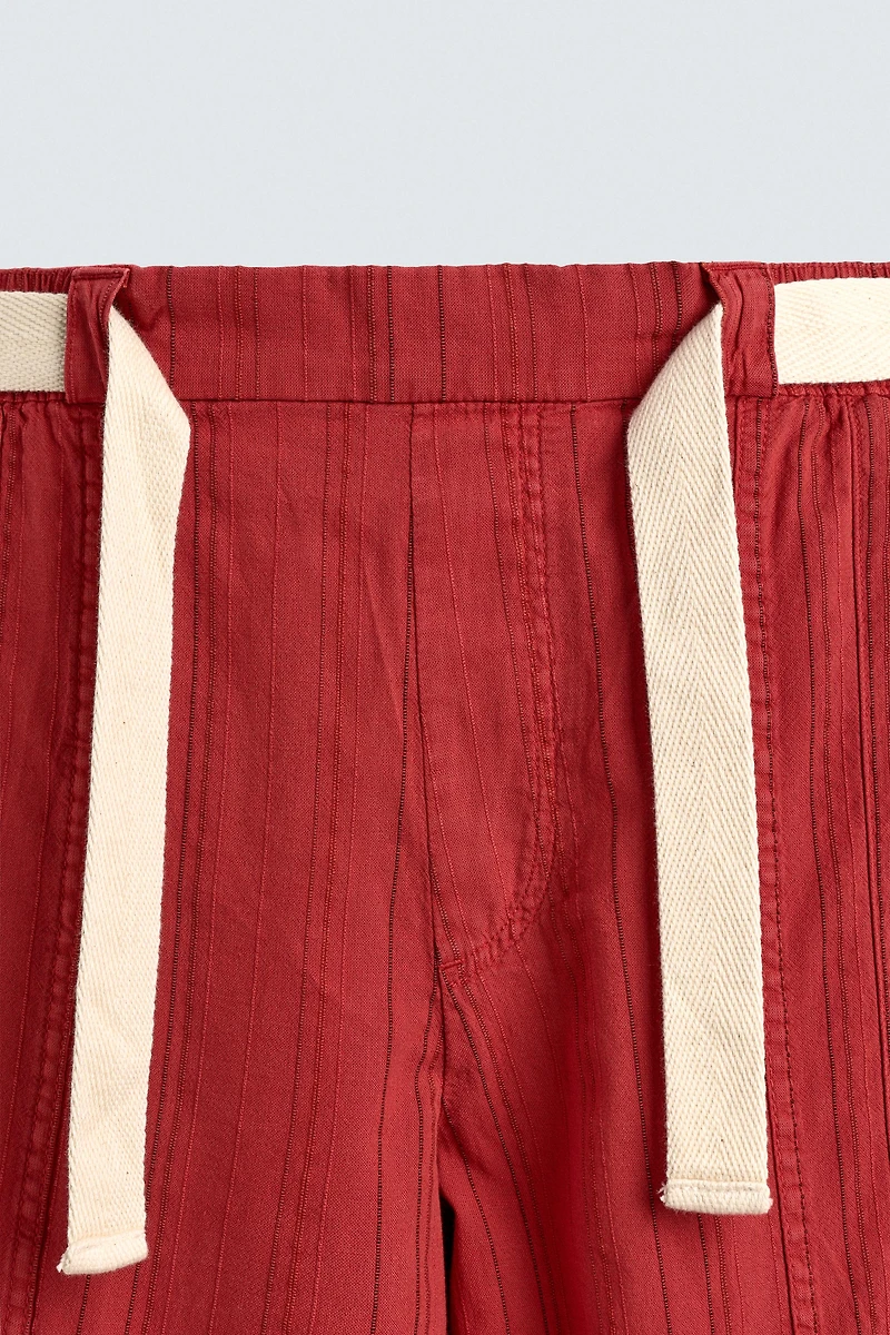 RELAXED FIT STRIPED TEXTURED PANTS