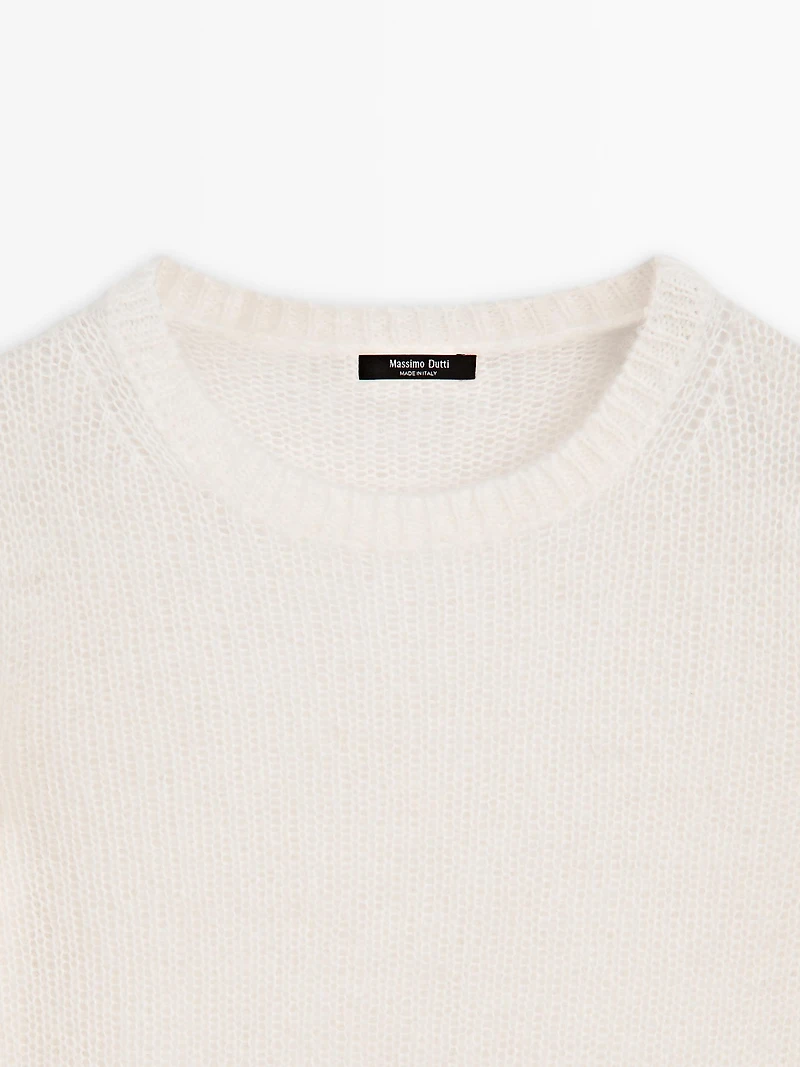 Knit alpaca blend crew neck sweater