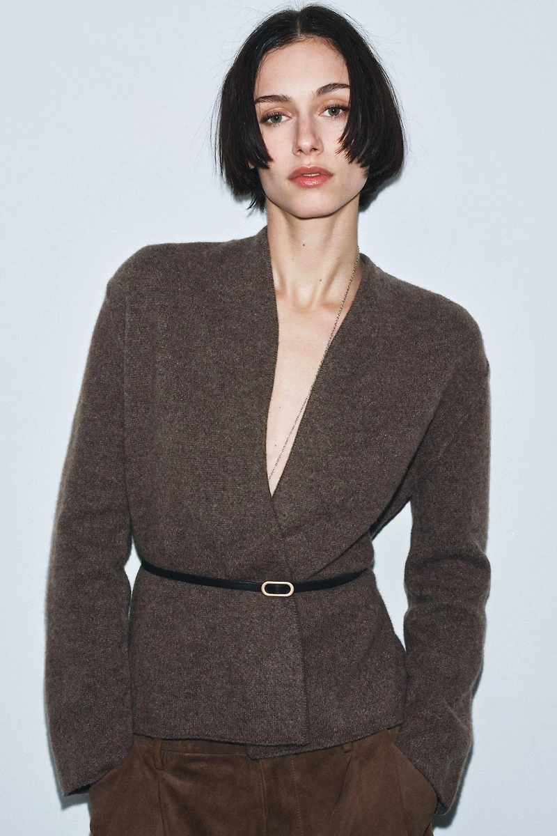 VESTE 100 % LAINE À CEINTURE