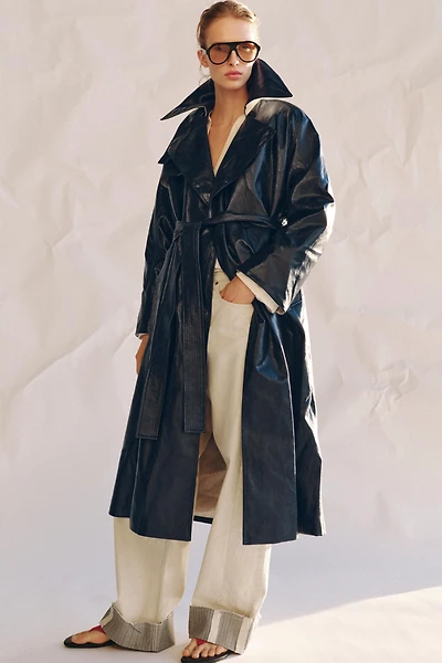 OVERSIZED FAUX LEATHER TRENCH COAT ZW COLLECTION