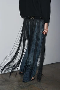 STUDDED FRINGED LEATHER CUMMERBUND BELT