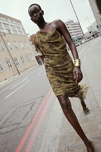 ASYMMETRIC PRINTED MIDI DRESS