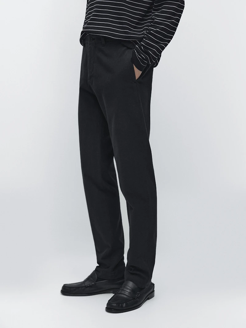 Cotton blend slim fit trousers