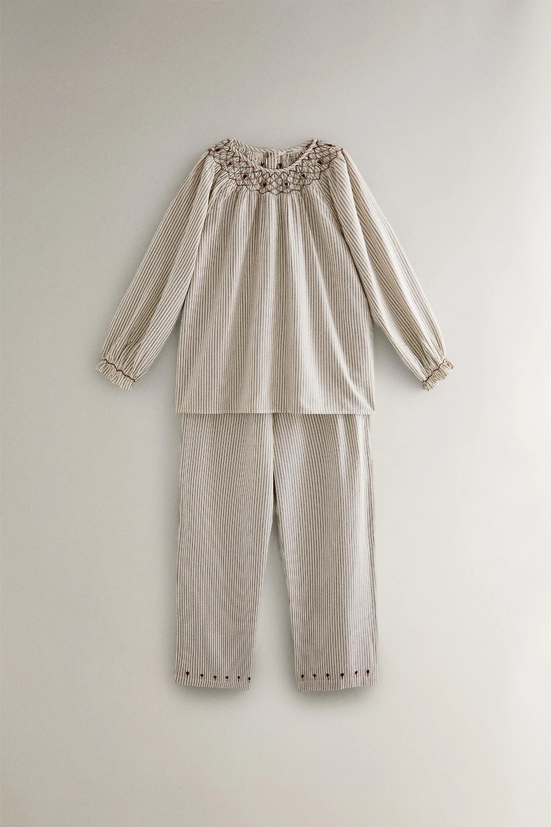 GATHERED STRIPED CHRISTMAS PAJAMA SET (SET OF 2)