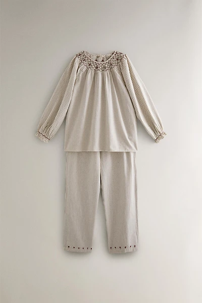 GATHERED STRIPED CHRISTMAS PAJAMA SET (SET OF 2)